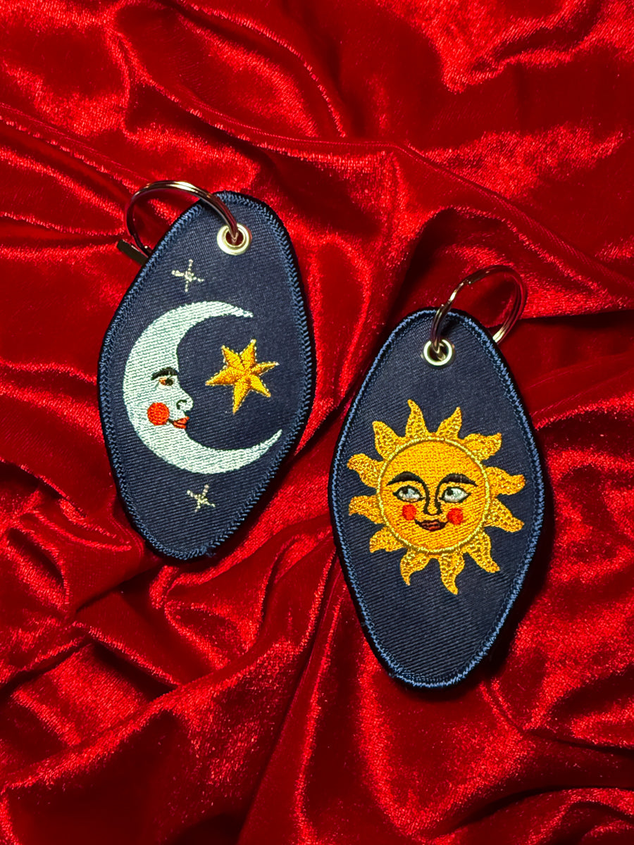 Sun and Moon Embroidered Keychain